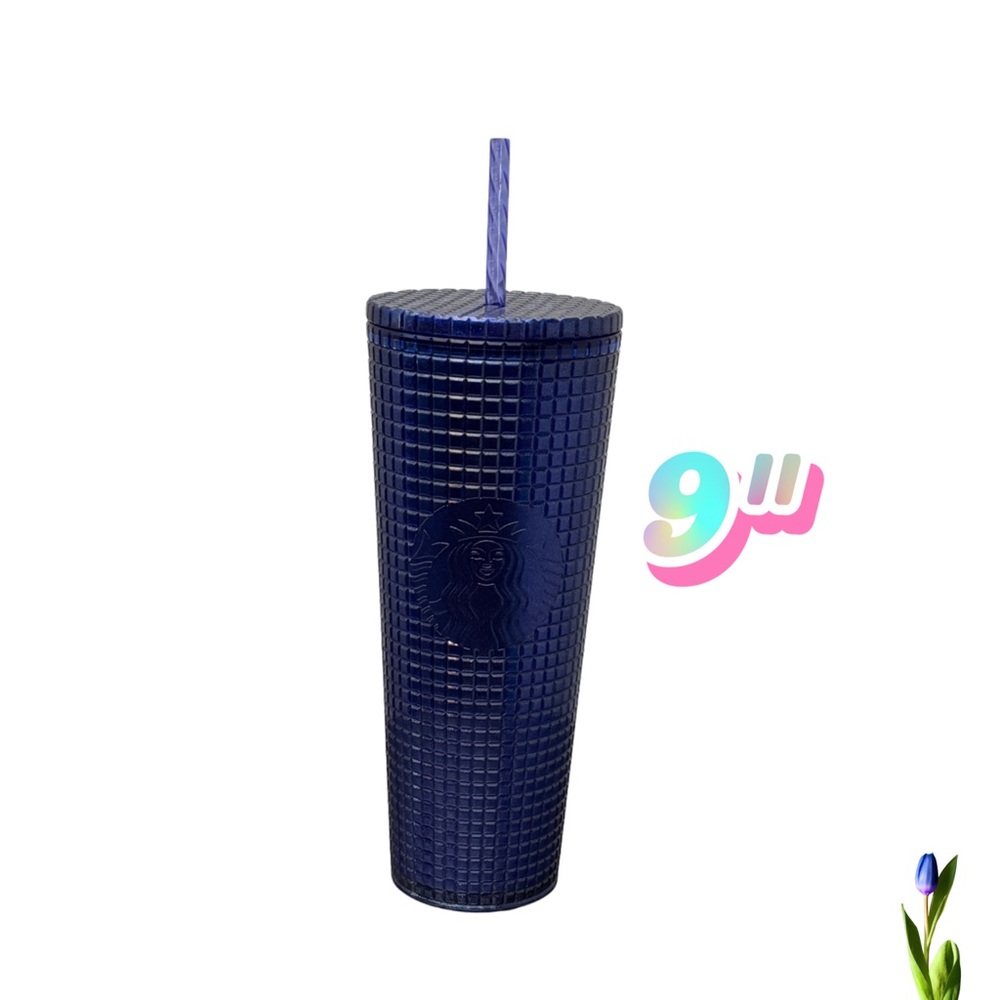 Starbucks Cobalt Midnight Blue Purple Grid Glitter Cold Tumbler